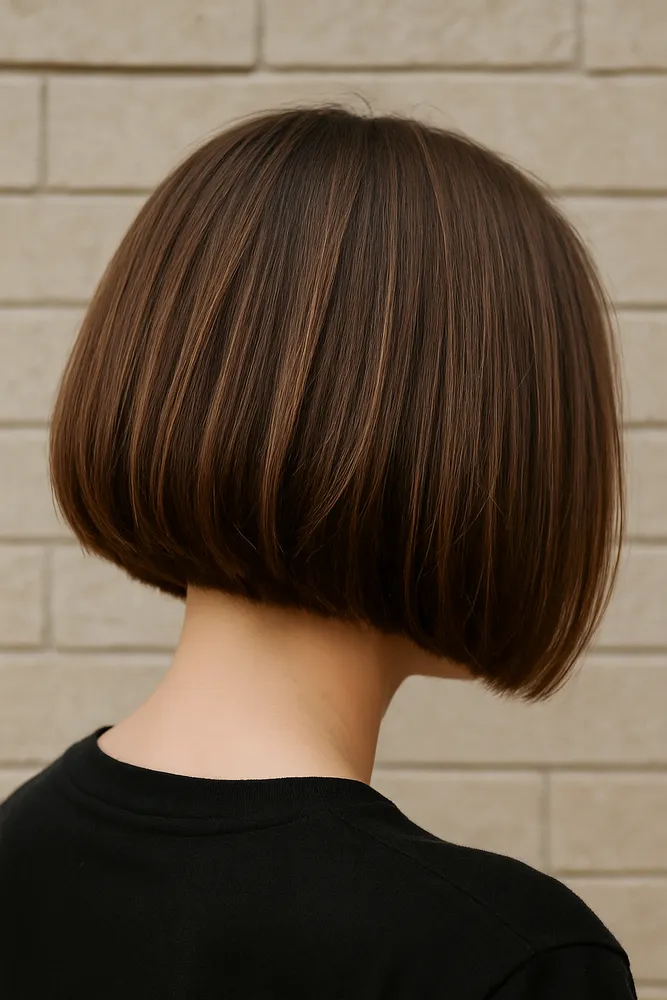 Szkoła fryzjerska Warszawa prezentacja fryzury typu french bob na modelce.