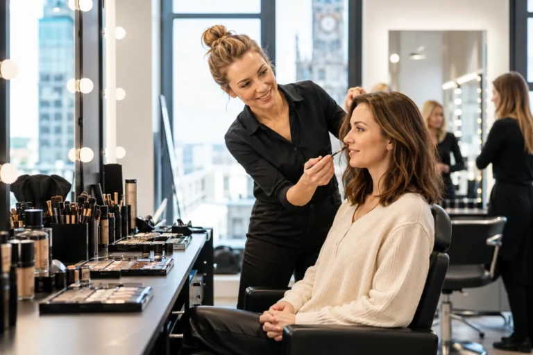 Dorosła kursantka uczy się zawodu beauty od podstaw w profesjonalnej sali szkoleniowej BeautyArt Warszawa.